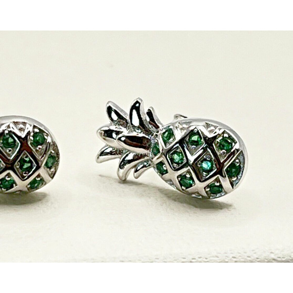 925 Sterling Silver Hawaiian Pineapple Green Synthetic Opal - Picture 3 of 4